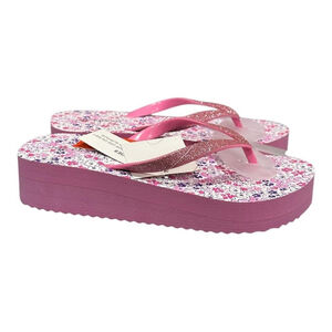 Joe Fresh Flip Flop Sandals Girls Size 13 Pink Floral Glitter Platform Shoes
